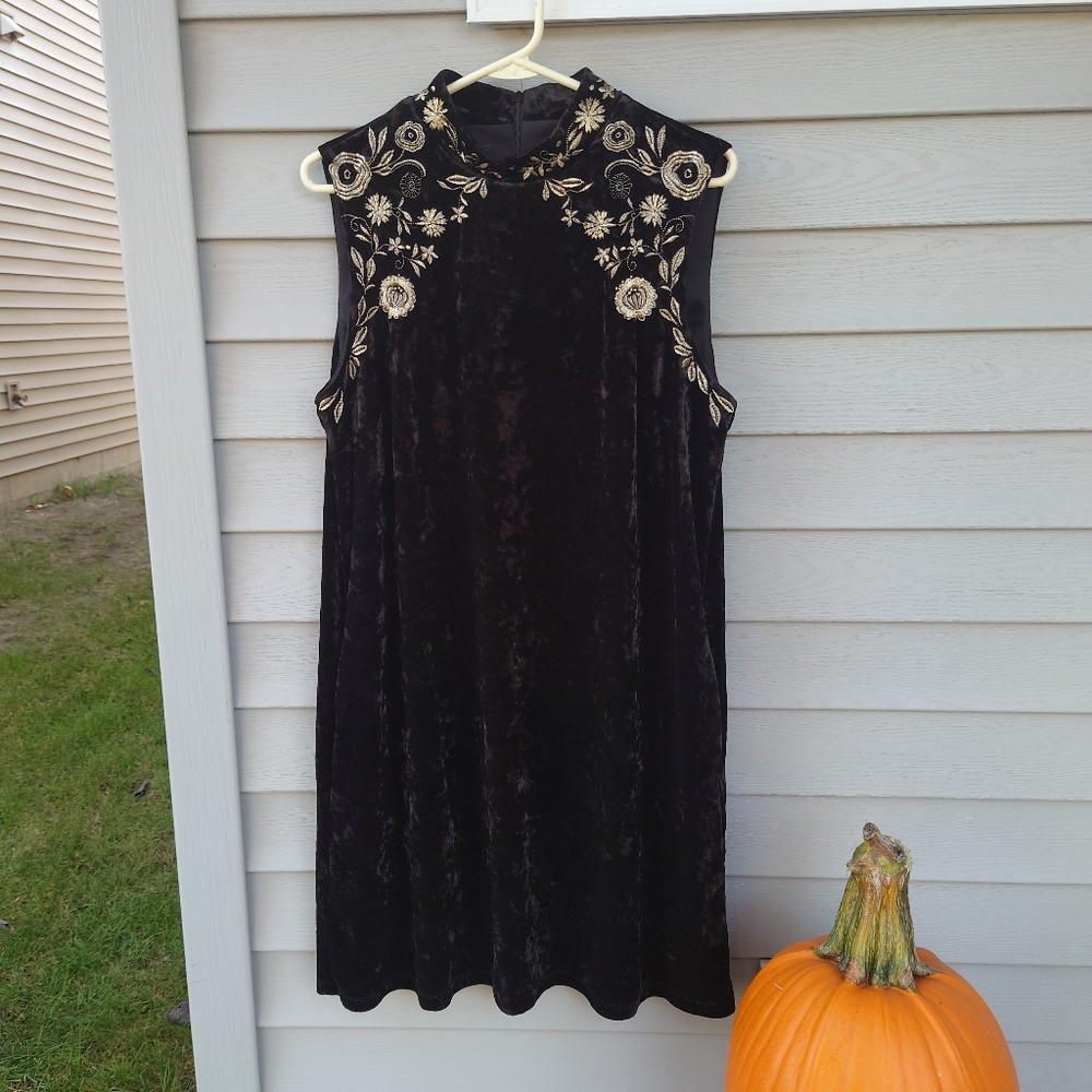 Black Velvet Mock Neck Mini Dress